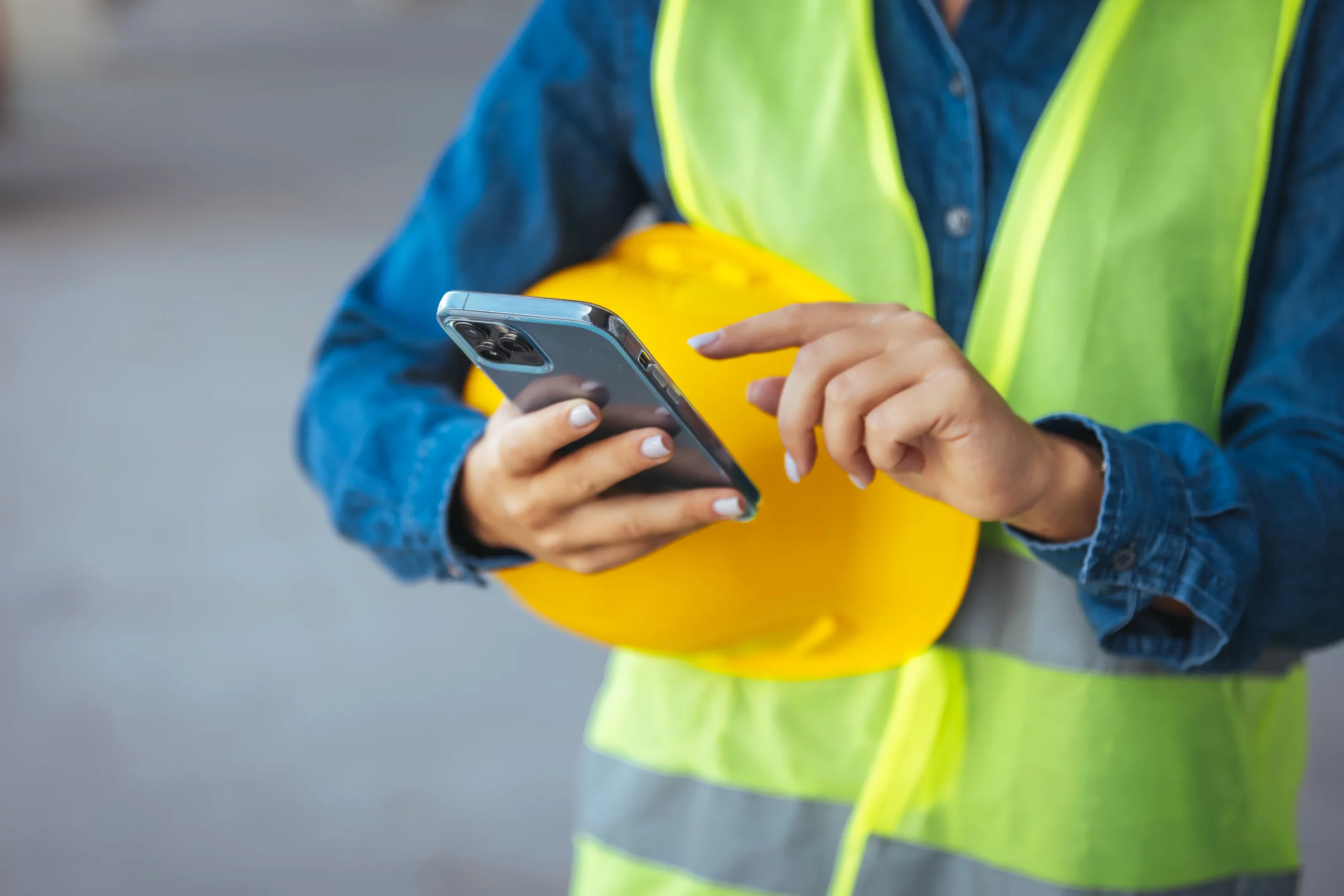 Worker using iPhone