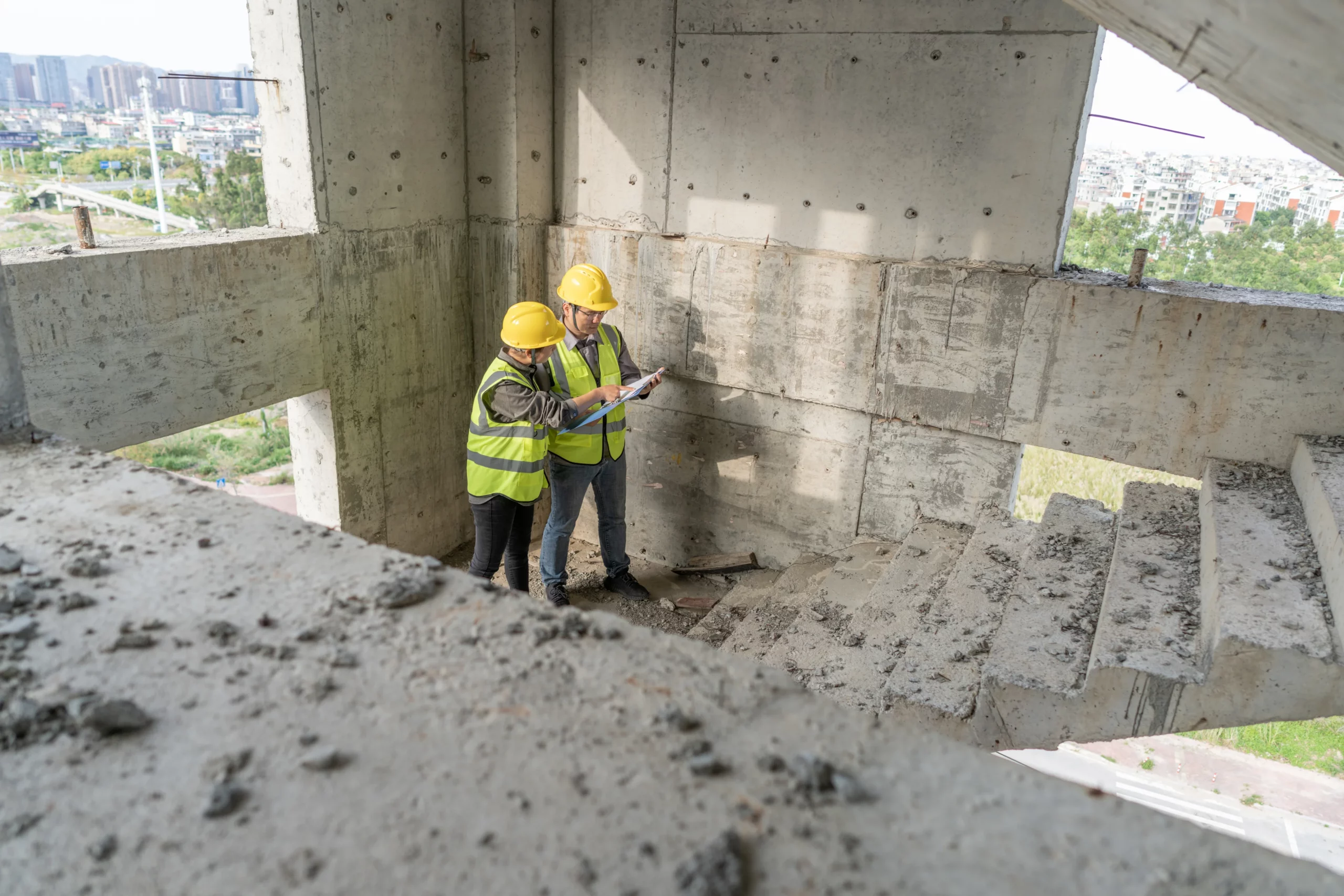 Two construction workers on site