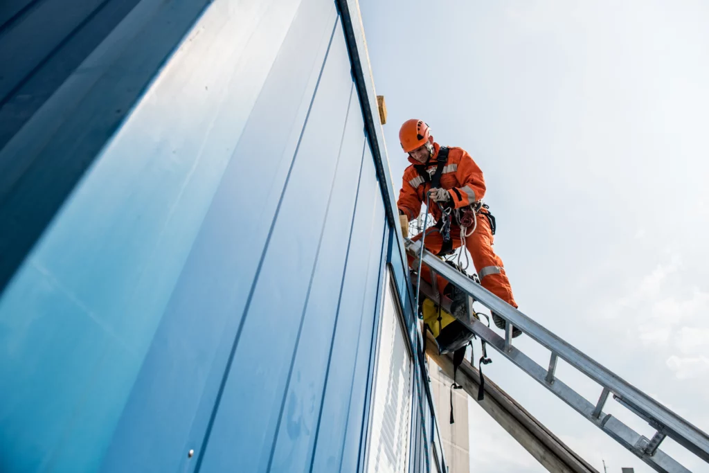 Firefighter working at height from ladders